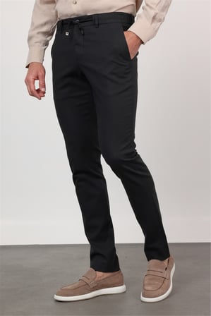 Siyah Yan Cep Keten Slim Fit Keten Karışımlı Jogger Pantolon 1003260169