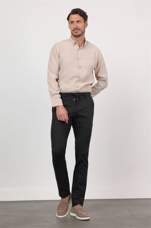 Siyah Yan Cep Keten Slim Fit Keten Karışımlı Jogger Pantolon 1003260169