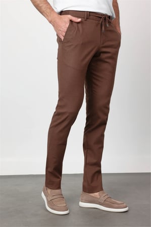 Kahverengi Yan Cep Keten Slim Fit Keten Karışımlı Jogger Pantolon 1003260169
