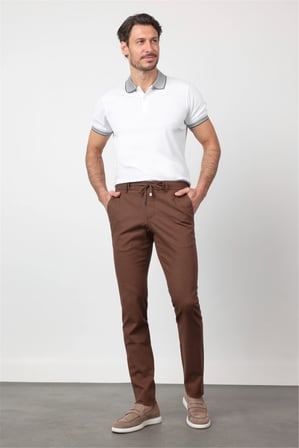 Kahverengi Yan Cep Keten Slim Fit Keten Karışımlı Jogger Pantolon 1003260169