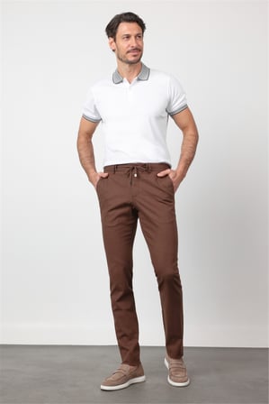 Kahverengi Yan Cep Keten Slim Fit Keten Karışımlı Jogger Pantolon 1003260169