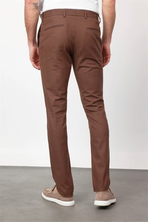 Kahverengi Yan Cep Keten Slim Fit Keten Karışımlı Jogger Pantolon 1003260169