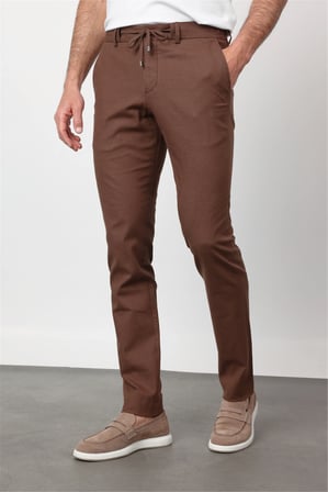 Kahverengi Yan Cep Keten Slim Fit Keten Karışımlı Jogger Pantolon 1003260169