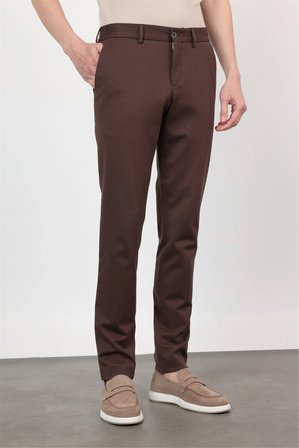 Kahverengi Yan Cep Kendinden Desenli Örme Jogger Slim Fit Esnek Pantolon 1003260174