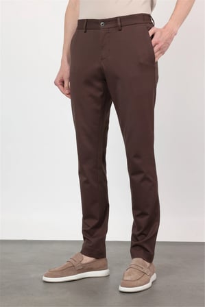 Kahverengi Yan Cep Kendinden Desenli Örme Jogger Slim Fit Esnek Pantolon 1003260174
