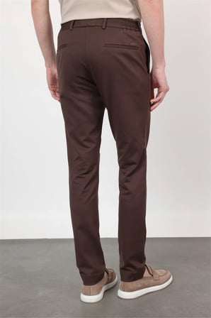 Kahverengi Yan Cep Kendinden Desenli Örme Jogger Slim Fit Esnek Pantolon 1003260174