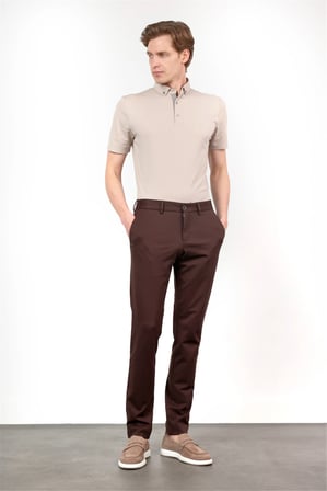 Kahverengi Yan Cep Kendinden Desenli Örme Jogger Slim Fit Esnek Pantolon 1003260174