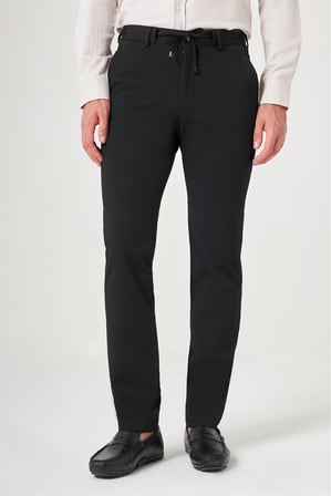 Siyah Yan Cep Kendinden Desenli Gofreli Jogger Slim Fit Esnek Pantolon 1003260177