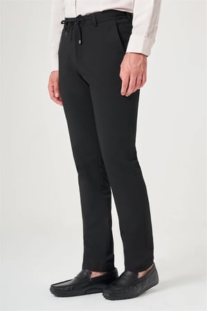 Siyah Yan Cep Kendinden Desenli Gofreli Jogger Slim Fit Esnek Pantolon 1003260177
