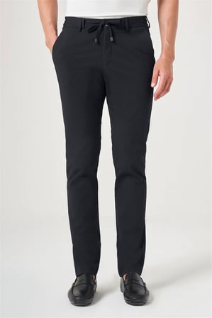 Lacivert Yan Cep Kendinden Desenli Gofreli Jogger Slim Fit Esnek Pantolon 1003260177