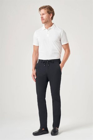 Lacivert Yan Cep Kendinden Desenli Gofreli Jogger Slim Fit Esnek Pantolon 1003260177