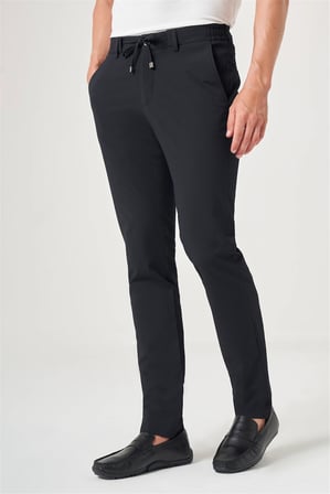 Lacivert Yan Cep Kendinden Desenli Gofreli Jogger Slim Fit Esnek Pantolon 1003260177