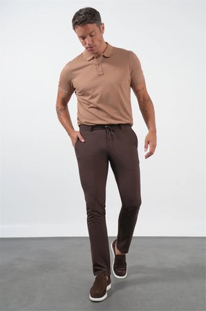 Kahverengi Yan Cep Slim Fit Esnek Jogger Pantolon 1003260179