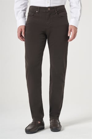 Kahverengi 5 Cep Gabardin Slim Fit Pamuklu Denim Jean Kot Pantolon 1003260317