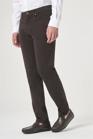 Kahverengi 5 Cep Gabardin Slim Fit Pamuklu Denim Jean Kot Pantolon 1003260317