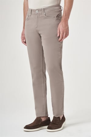 Bej 5 Cep Gabardin Slim Fit Pamuklu Denim Jean Kot Pantolon 1003260317
