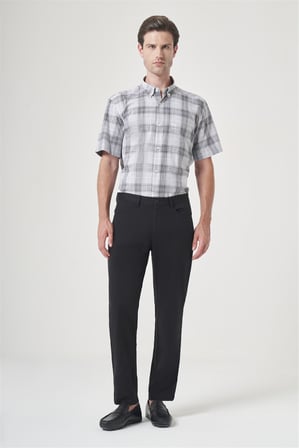 Siyah Yan Cep Örme Slim Fit Casual Pamuklu 5 Cep Pantolon 1003260906