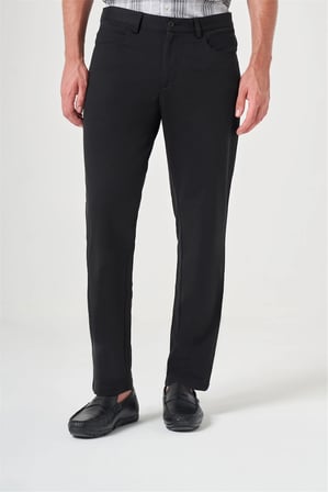 Siyah Yan Cep Örme Slim Fit Casual Pamuklu 5 Cep Pantolon 1003260906
