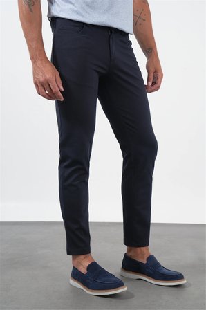 Lacivert Yan Cep Örme Slim Fit Casual Pamuklu 5 Cep Pantolon 1003260906