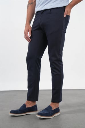 Lacivert Yan Cep Örme Slim Fit Casual Pamuklu 5 Cep Pantolon 1003260906