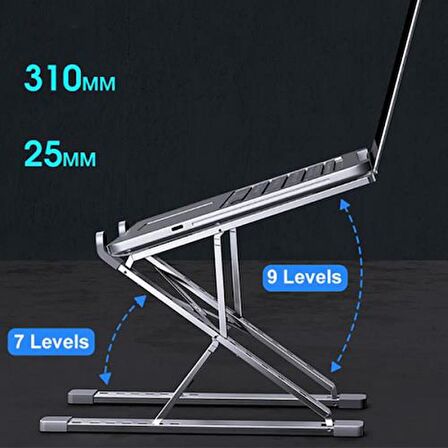 Coofbe Alüminyum Çift Katmanlı Yükseklik Ayarlı Taşınabilir Laptop Standı Tablet Notebook Standı Kaymaz Pad