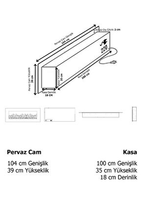 Elektrikli Dekoratif Yapay Şömine Bluetooht Sabit Çıtırtı 100x35X18 Cm