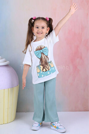 İspanyol Paça Fitilli Tayt Oversize Baskılı T-shirt Kız Çocuk Takım (QOxtr5yAbV)