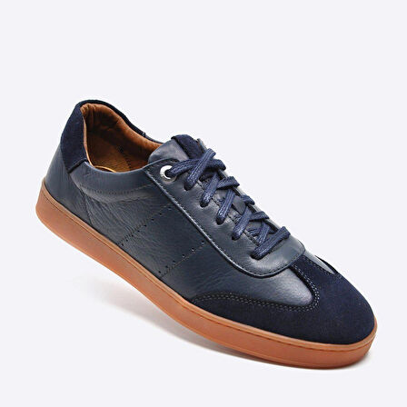 DARKWOOD-GÜNLÜK SNEAKER AYAKKABI-HAKİKİ DERİ-LACİVERT-KAUÇUK TABAN