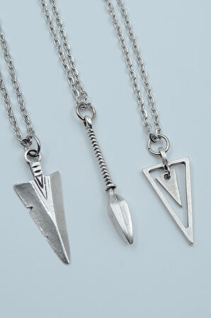 3'lü Triagle Ok Ucu Mırak Ucu Üçgen Gümüş Kaplama Kolye Seti