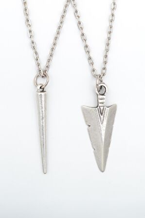 2'li Triagle Ok Ucu - Çubuk Erkek Kadın Kolye Seti 925 Ayar Gümüş Kaplama