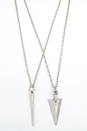 2'li Triagle Ok Ucu - Çubuk Erkek Kadın Kolye Seti 925 Ayar Gümüş Kaplama