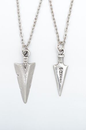 2'li Triagle Ok Ucu - Desenli Erkek Kadın Kolye Seti 925 Ayar Gümüş Kaplama