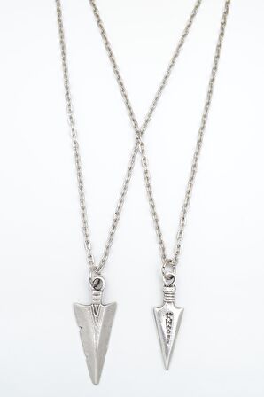 2'li Triagle Ok Ucu - Desenli Erkek Kadın Kolye Seti 925 Ayar Gümüş Kaplama