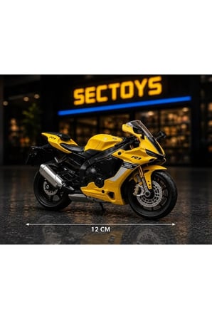 Yamaha YZF-R1 1:18 Ölçek (12cm) Kutulu Lisanslı Diecast Motosiklet Modeli (Sarı)