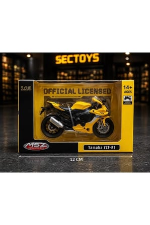 Yamaha YZF-R1 1:18 Ölçek (12cm) Kutulu Lisanslı Diecast Motosiklet Modeli (Sarı)