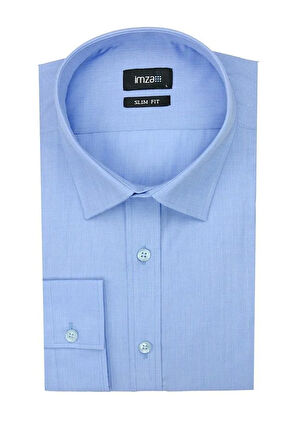 Mavi Uzun Kol Filafil Sert Yaka  Slim Fit Dar Kesim Basic Gömlek 1004190008