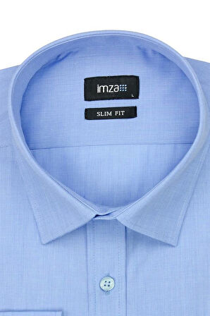 Mavi Uzun Kol Filafil Sert Yaka  Slim Fit Dar Kesim Basic Gömlek 1004190008
