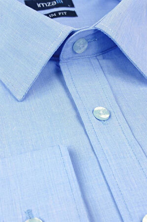 Mavi Uzun Kol Filafil Sert Yaka  Slim Fit Dar Kesim Basic Gömlek 1004190008