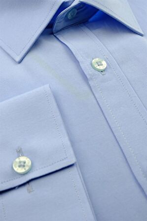 Uzun Kol Sert Yaka  Slim Fit Dar Kesim Basic Gömlek 1004190057 Saks