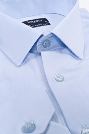 Uzun Kol Sert Yaka Cepli Comfort Fit Rahat Kesim Basic Gömlek 1004195051 Saks