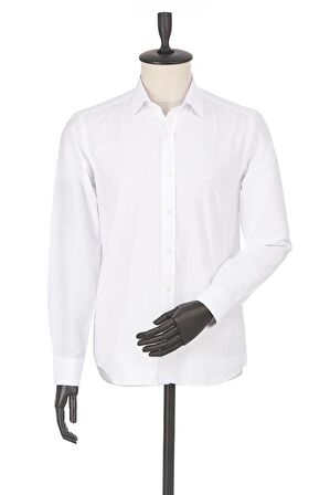 Uzun Kol Filafil Sert Yaka  Slim Fit Dar Kesim Basic Gömlek 1004220008 Beyaz