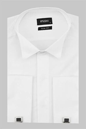 Beyaz Uzun Kol Ata Yaka  Slim Fit Dar Kesim Basic Gömlek 1004220060