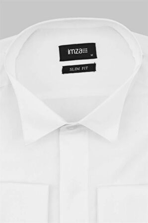 Beyaz Uzun Kol Ata Yaka  Slim Fit Dar Kesim Basic Gömlek 1004220060