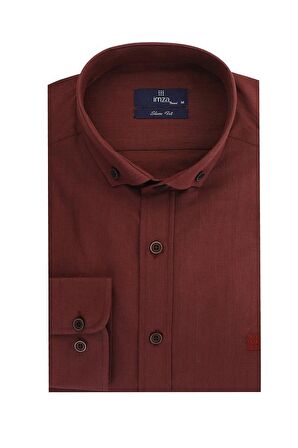 Kısalabilir Kol  Biyeli %100 Pamuk Slim Fit Dar Kesim Casual Gömlek 1004220185 Bordo