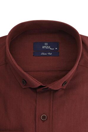 Kısalabilir Kol  Biyeli %100 Pamuk Slim Fit Dar Kesim Casual Gömlek 1004220185 Bordo