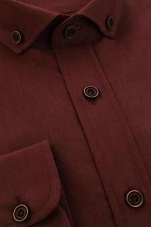 Kısalabilir Kol  Biyeli %100 Pamuk Slim Fit Dar Kesim Casual Gömlek 1004220185 Bordo