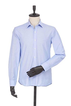 Uzun Kol Filafil Sert Yaka  Slim Fit Dar Kesim Basic Gömlek 1004225008 Mavi