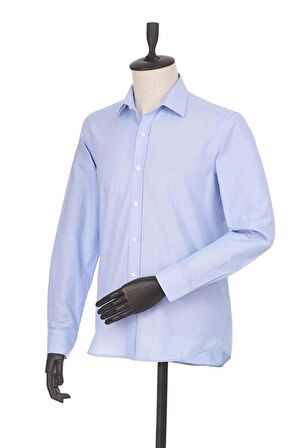 Uzun Kol Filafil Sert Yaka  Slim Fit Dar Kesim Basic Gömlek 1004225008 Mavi