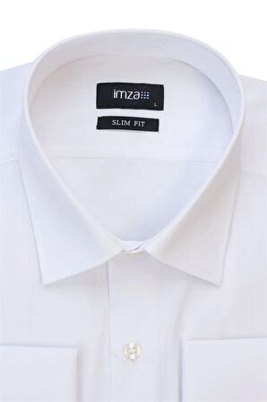 Uzun Kol Sert Yaka  Slim Fit Dar Kesim Basic Gömlek 1004225059 Beyaz
