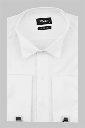 Beyaz Uzun Kol Ata Yaka  Slim Fit Dar Kesim Basic Gömlek 1004225060
